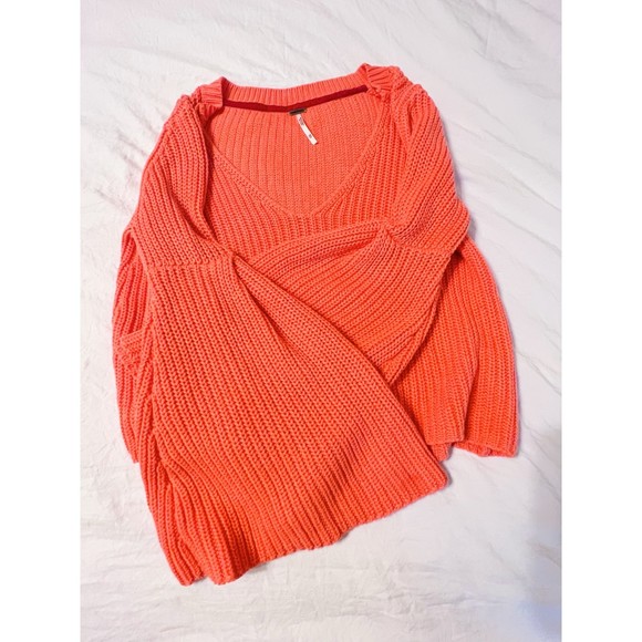 FREE PEOPLE Damsel Orange Bell Sleeve Fall Knit Sweater Size XS - Picture 7 of 10